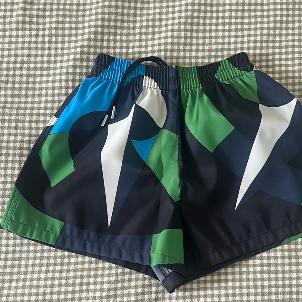 Tory Burch Blue and Green Patterned Swim Shorts